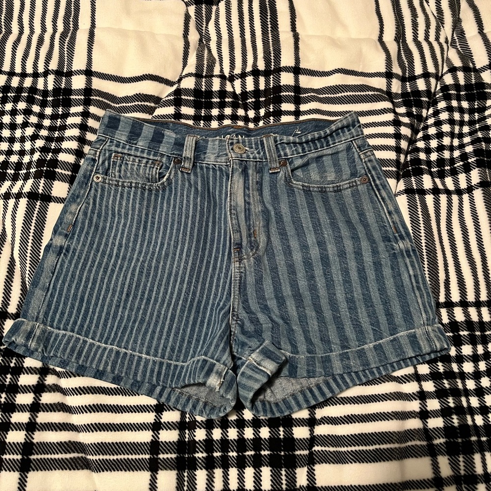 American Eagle Striped Denim Short Shorts